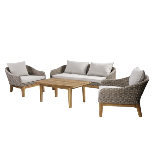 Bord (L 100 cm), 2-personers sofa og 2 stole