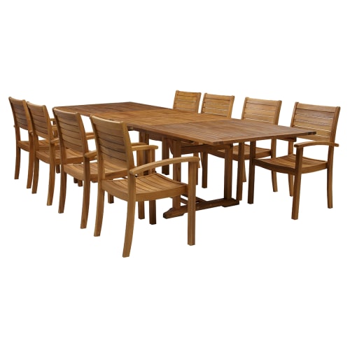 Udtræksbord (L 200/250/300 cm) og stabelbare stole