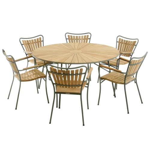 Bord (Ø 140 cm) og stabelbare stole