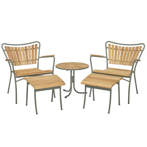 Bord (Ø 50 cm), 2 loungestole og 2 skamler