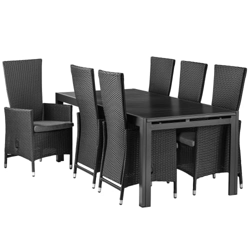 Andrea havemøbelsæt med 6 Isabella stole - Grå/sort