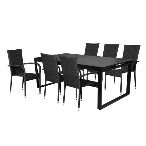 Augusta havemøbelsæt med 6 Emma stole - Grå/sort