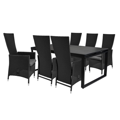 Augusta havemøbelsæt med 6 Isabella stole - Grå/sort