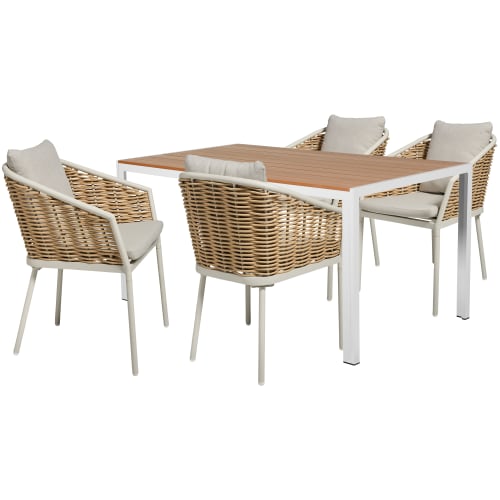 Camilla havemøbelsæt med 4 Asta stole - Natur/sandgrå