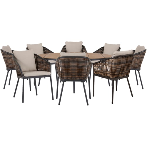 Cirkelina havemøbelsæt med 8 Asta stole - Natur/sort/brun