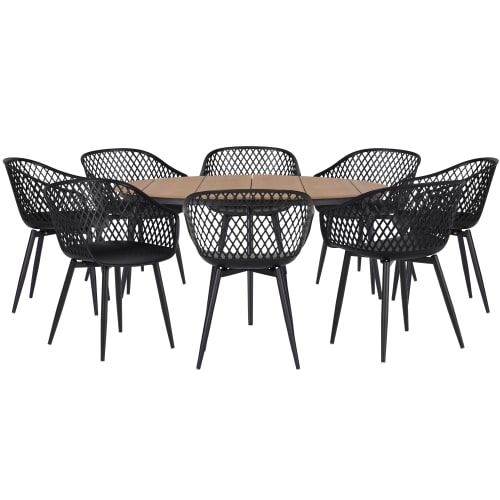 Cirkelina havemøbelsæt med 8 Neria stole - Natur/sort