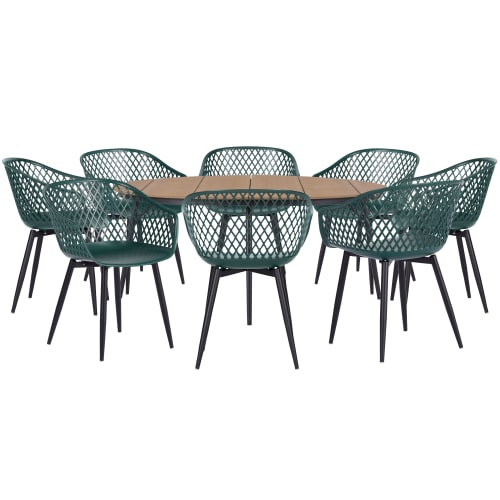 Cirkelina havemøbelsæt med 8 Neria stole - Natur/sort/grøn