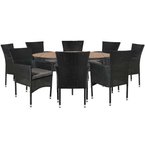 Cirkelina havemøbelsæt med 8 Sofia stole - Natur/sort