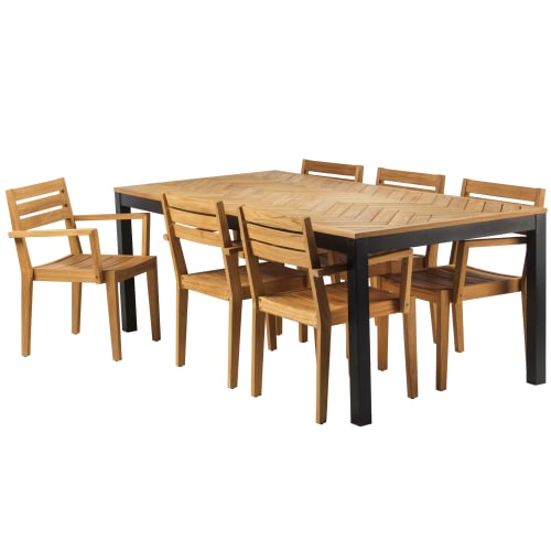 Coop Cila L havemøbelsæt med 6 stole - Teak/sort