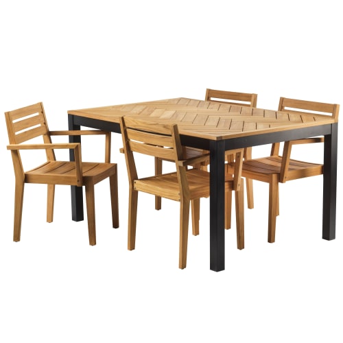 Coop Cila M havemøbelsæt med 4 stole - Teak/sort