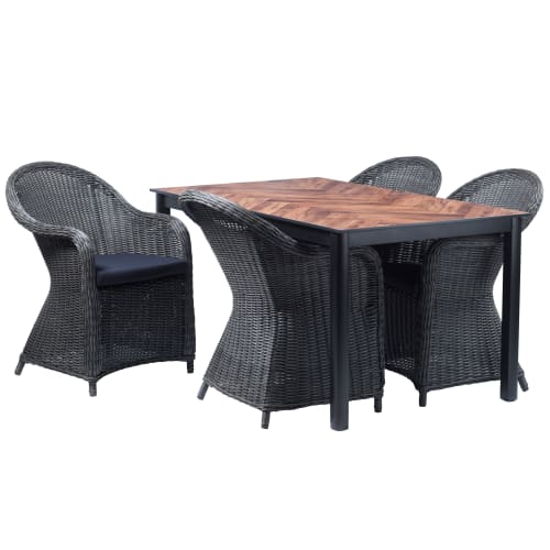Evita havemøbelsæt med 4 Philina stole - Natur/sort