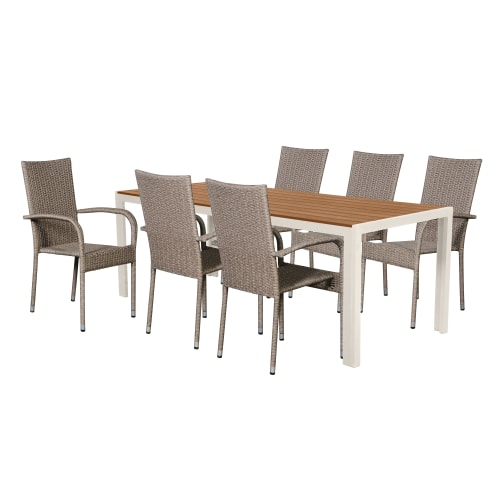 Filippa havemøbelsæt med 6 Emma stole - Natur/sandgrå