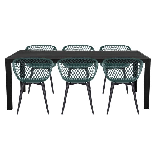 Filippa havemøbelsæt med 6 Neria stole - Sort/grøn
