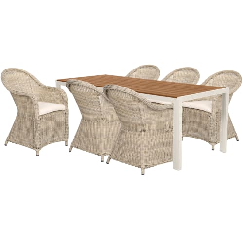 Filippa havemøbelsæt med 6 Philina stole - Natur/sandgrå