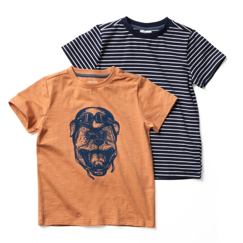 Friends t-shirt - Orange med print/blå med striber - 2 stk.