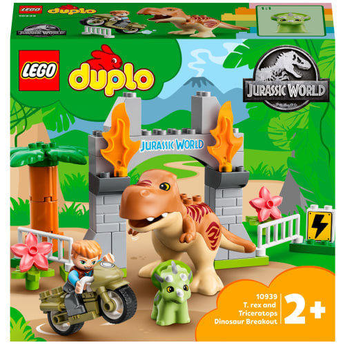 LEGO DUPLO Jurassic World T. rex og triceratops på dinosaurflugt