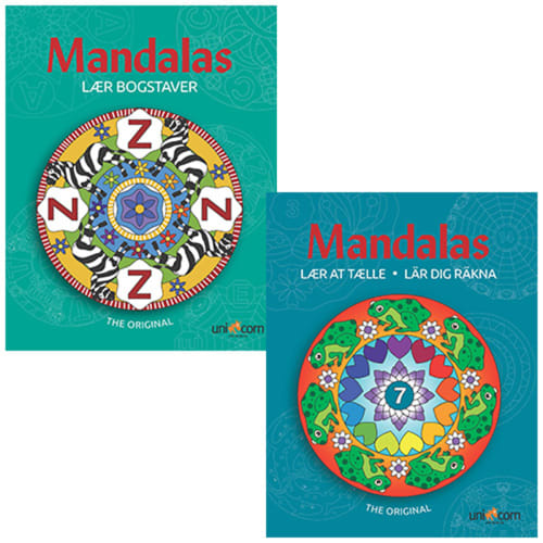 Mandalas malebøger - Lær bogstaver & Lær at tælle - 2 stk.