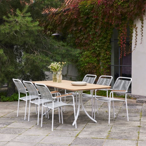 Mandalay Magnolia havemøbelsæt med 6 Verona stole - Teak/hvid/grå