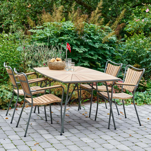 Mandalay Marguerit havemøbelsæt med 4 stole - Teak/grøn