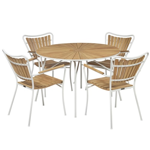 Se Mandalay Marguerit havemøbelsæt med 4 stole - Teak/hvid hos Coop.dk