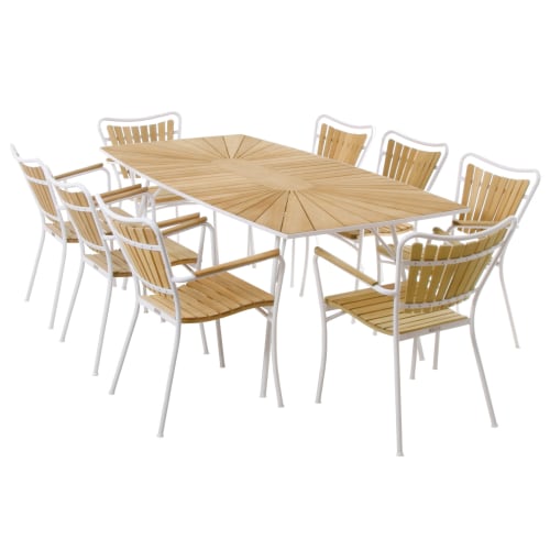 Se Mandalay Marguerit havemøbelsæt med 8 stole - Teak/hvid hos Coop.dk