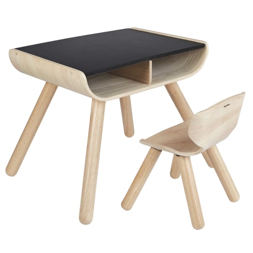 #1 - Plantoys stol og bord - Natur/sort