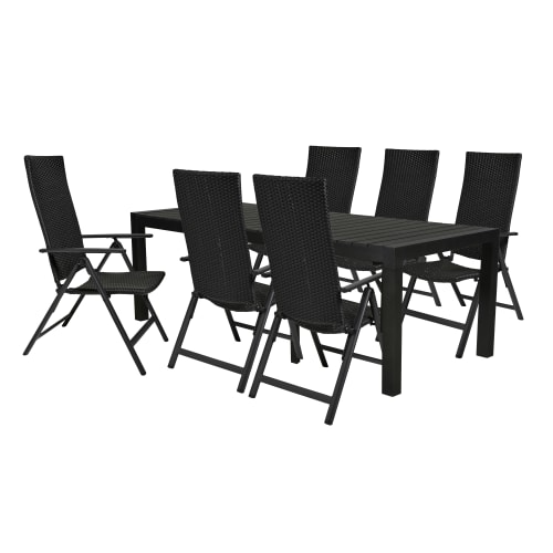 Rebecca havemøbelsæt med 6 Ebba stole - Sort
