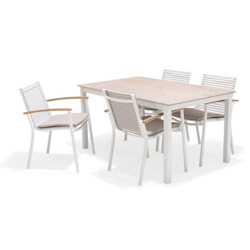 ScanCom Evita havemøbelsæt med 4 Rita stole - Travertinlook/hvid