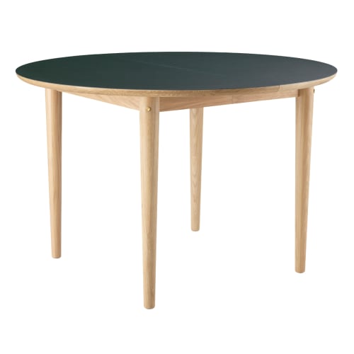 Unit10 spisebord med udtræk - C62E Bjørk - Eg/mørkegrøn linoleum