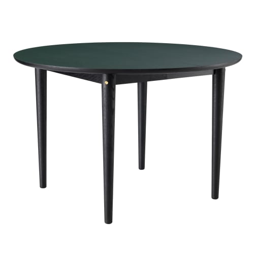Unit10 spisebord med udtræk - C62E Bjørk - Sort eg/mørkegrøn linoleum