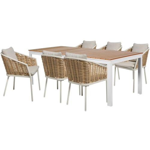 Victoria havemøbelsæt med 6 Asta stole - Natur/sandgrå