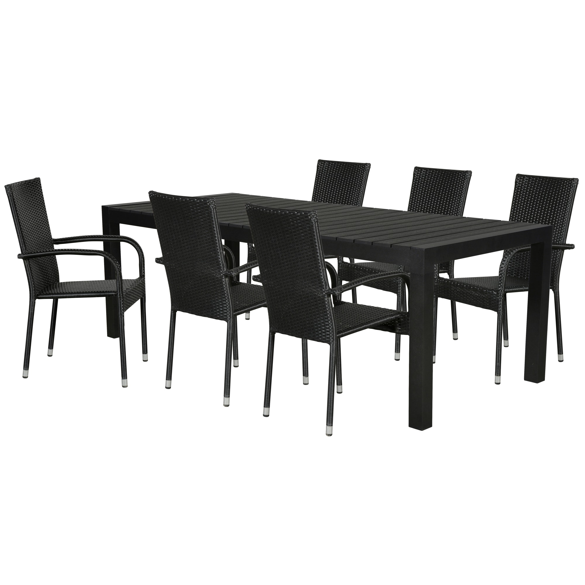 Udtræksbord (L 205-275 cm) og stabelbare stole