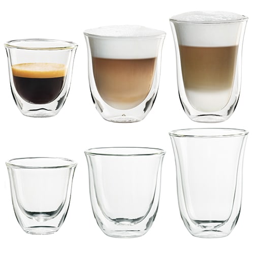 2 espressoglas, 2 cappuccinoglas og 2 caffe latte-glas i bosilikatglas