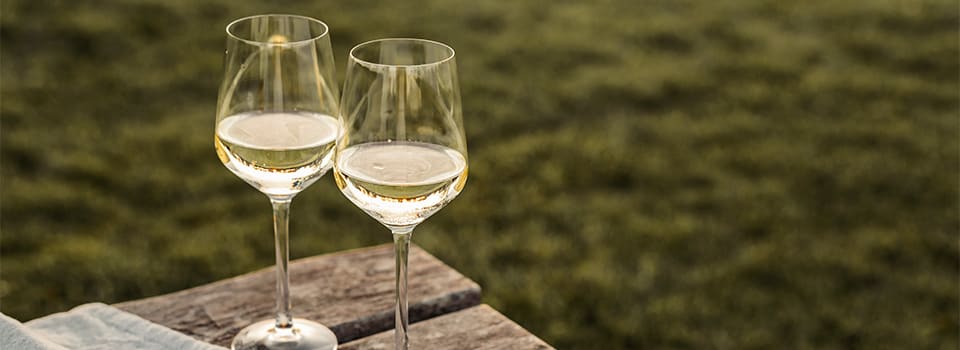 billede af hvidvinsglas med vin i